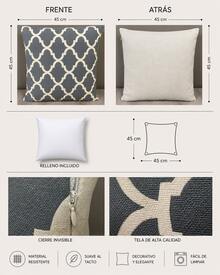Cojín Decorativo 45 x 45 cm con Relleno Incluido, Funda con Diseño Geométrico Moderno, Cierre Invisible, Suave al Tacto, Ideal para Sala, Sofá, Sillón, Cama, Recámara, Hogar, Oficina y Decoración de Interiores - Gris - Ver 2