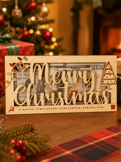 Creative Wooden Christmas Dollar-Shaped Openwork Decorative Ornaments, Holiday Gift Crafts, Christmas Money Clips, Cash Gifts, Wooden Cash Envelopes, Wallets, Christmas Money Clips, Party Money Decorations