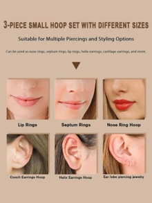 Unisex Hypoallergenic Nose Ring Set: Exquisite 8-Piece Set, Includes 18G Gold/Silver 316L Stainless Steel Nose Rings And Hinged Septum Rings; Suitable For Various Body Piercing Jewelry, Sizes Range From 6 To 12mm, Ideal Holiday Gift. - Gold + Silver + Black - View 4