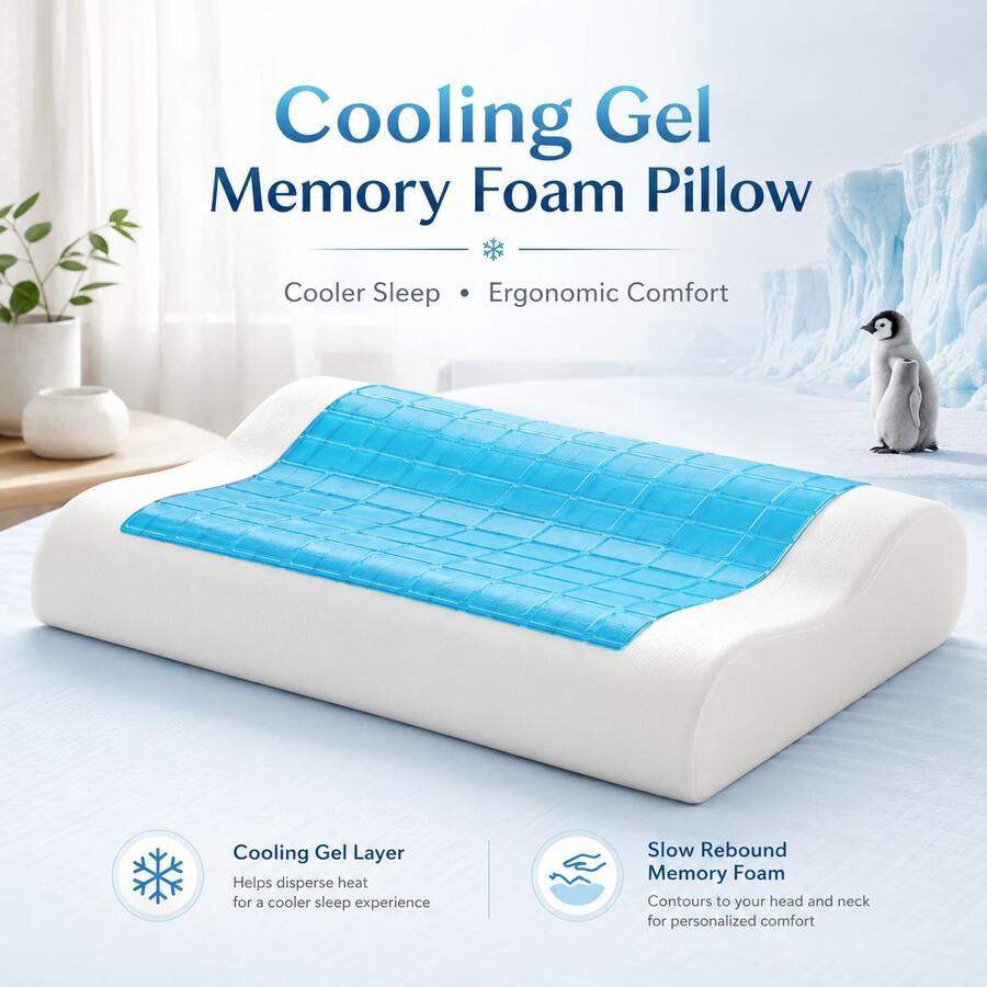 1pc Gel Memory Foam Wave Pillow, Suitable For Hot Weather Environments. Ergonomic Curved Design Pillow, Premium Memory Foam Provides Support. - 1PC - View 1