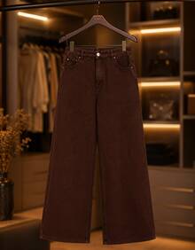Women's Wide Leg Plus Size Jeans - High Quality - Coffee Brown - View 5