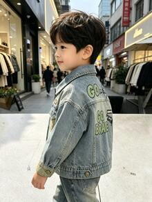 Jaket Denim Longgar Motif Grafiti Blok Warna untuk Balita Laki-laki, Cocok untuk Musim Kembali ke Sekolah, Pakaian Sehari-hari, dan Aktivitas Luar Ruangan - Baby Blue - View 7