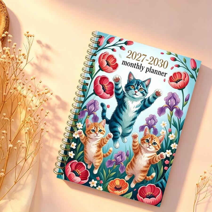 2027-2030 Monthly Planner/Calendar - 4-Year Monthly Planner From January 2027 To December 2030, Fun Cat And Floral Theme Cover Design Diary, Annual Calendar Planner, Monthly Index Pages, 48-Month Calendar, 5.5 X 8.3 Inches, Back To School Season Agenda 2026 2027 Material - A5 - View 1