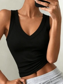 Women's 3pcs V-Neck Tank Tops Summer Style Sleeveless Backless Ribbed High Neck Basic Fashion Clothing - Multicolor - View 6