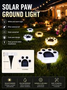 4入組 爪印太陽能地燈 IP44 防水戶外太陽能路徑燈 暖白/冷白/RGB 3種模式 LED 圓盤地埋燈 自動開關 無線寵物花園裝飾燈 適用庭院草坪露台走道景觀 - 熊爪燈 - 查看 3