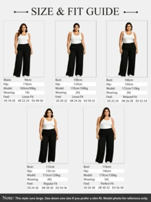 Pantalones casuales sueltos de unicolor con solapa para mujer talla grande, adecuados para primavera y otoño, color negro - Negro - Ver 4