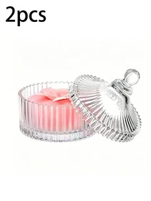 1pc Striped Glass Vanity Jar With Lid, Victorian Style Cosmetic Storage Container, Suitable For Loose Powder And Small Makeup Accessories, Elegant Bathroom Decor, Perfect Valentine's Day And Wedding Gift For Women, Wife And Girlfriend - Multicolor - View 9