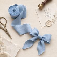 1pc 4cm Wavy Pleated Linen Ribbon, Textured Decorative Trim For Bouquet, Gift, Wedding DIY Packaging, Back To School, Christmas Wreath Decoration, Sewing And Knitting Supplies - Blue - View 1