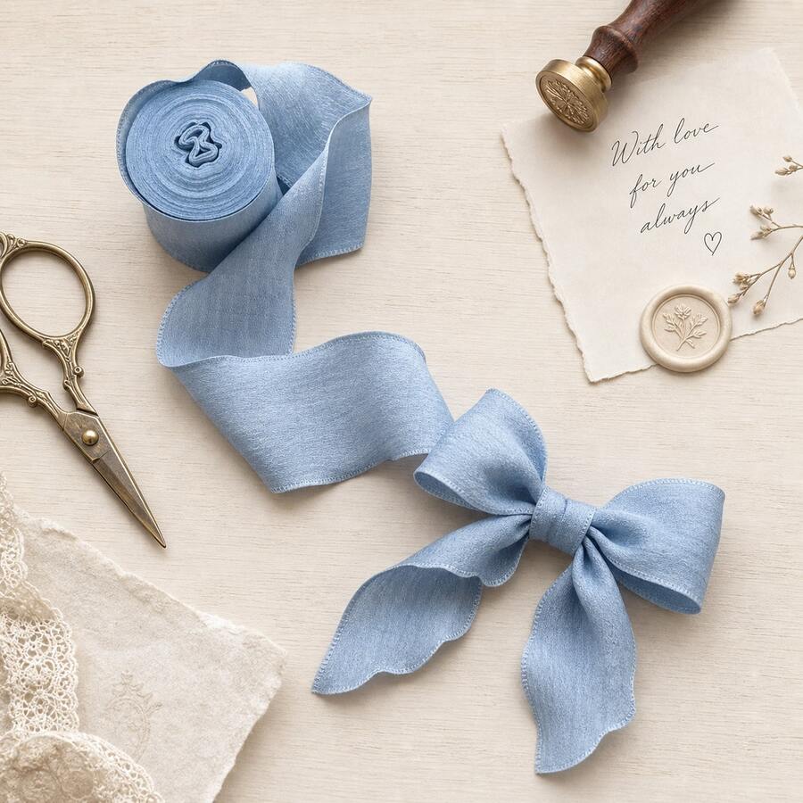 1pc 4cm Wavy Pleated Linen Ribbon, Textured Decorative Trim For Bouquet, Gift, Wedding DIY Packaging, Back To School, Christmas Wreath Decoration, Sewing And Knitting Supplies - Blue - View 1