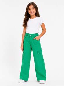 Youth Wide Leg Cargo Pants - Mint Green - View 1