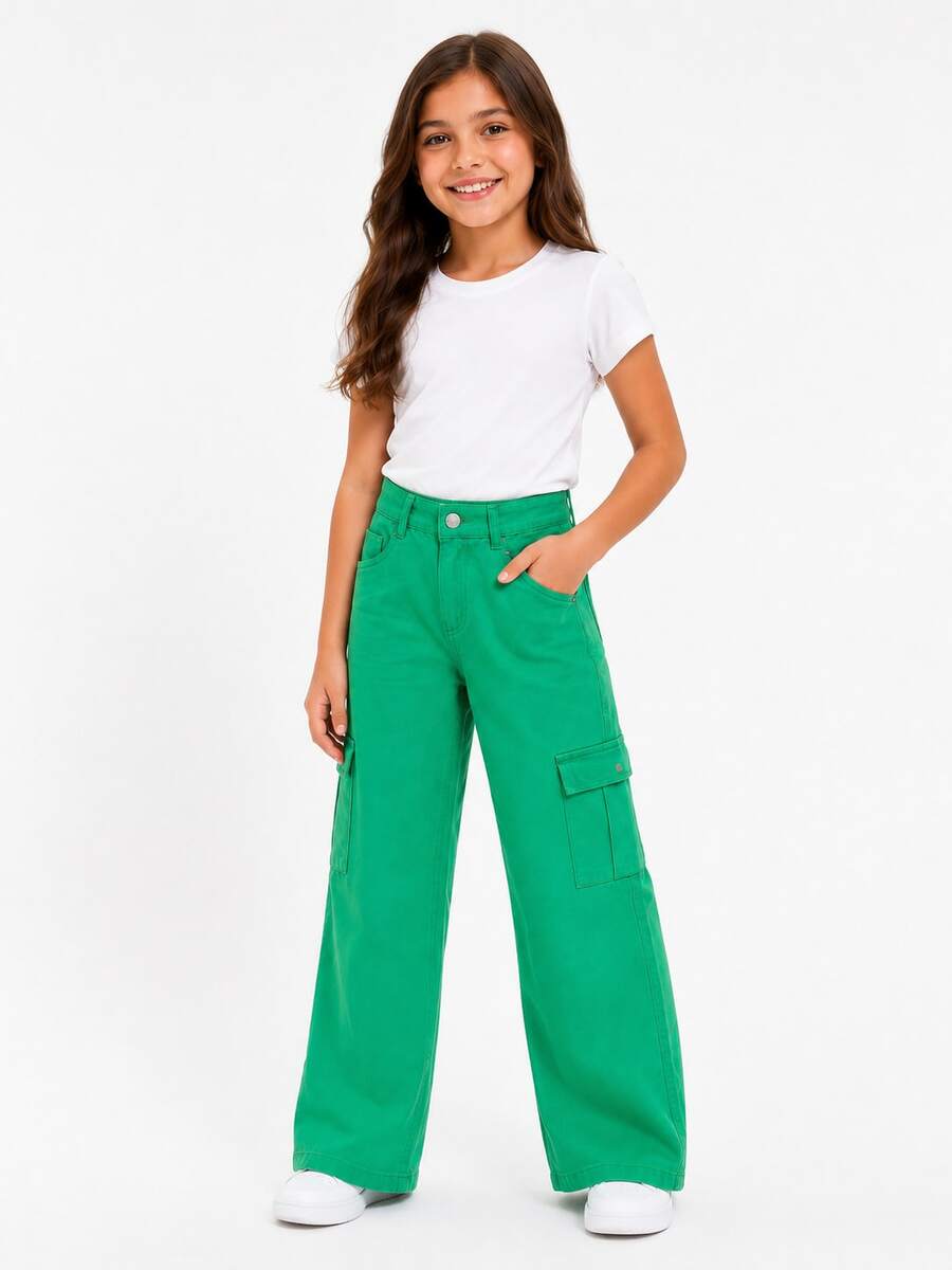 Youth Wide Leg Cargo Pants - Mint Green - View 1