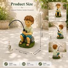 1pc Fishing Boy Resin Figurine, Indoor Outdoor Garden Yard Balcony Decor, Cute Desktop Ornament - A - View 2