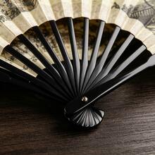 1pc New Chinese Style Ink Wash Folding Fan Maple Bridge Night Mooring / Ink Bamboo / Along The River During The Qingming Festival Double-Sided Printed Folding Fan - Multicolor - View 3