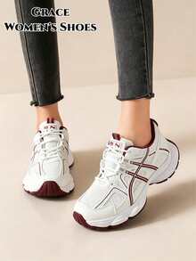 2026 Spring/Autumn New Thick Sole Platform Sneakers, Designed For Petite Women, Multiple Styles Available, Casual Fashion, White Thick Sole - Red - View 5