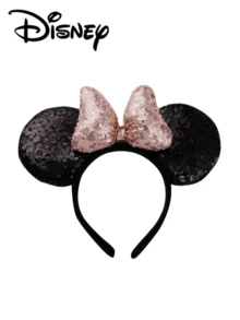 1pc Disney Mickey Black+Pink Sequin Headband, Mickey Black+Champagne Sequin Headband - Holiday Party Headband, Headpiece, Fun Photo Prop, Amusement Park Accessory, Suitable For Birthday Party And Valentine's Day Events, With Bow Cute Cartoon Hair Accessory, Princess Costume Accessory, Suitable For Disney Fans - 1 YEAR - View 8