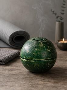 1pc Wabi-Sabi Style Round Hollow Stone Texture Incense Burner, Multi-Hole Spherical Aromatherapy Burner, 2 Colors Sandstone Dark Green, Yoga Meditation Healing Tea Room Decor Fragrance Gift - Stone Ball Incense Burner - View 4
