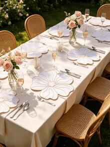 1-12pcs Large Petal White Gold Thread Embroidered Placemats, Southern French Cream Style Thickened Fabric Heat-Resistant Non-Slip Table Mats, Garden Party Anniversary Wedding Banquet Outdoor Picnic Spring Summer Table Decor - Multicolor - View 4