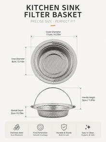 3Pcs Stainless Steel Sink Strainers, Removable Drain Filters For Catching Food Scraps And Debris, Anti-Clog Kitchen Sink Accessories For Daily Use - View 6