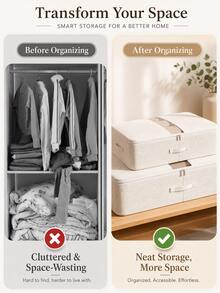 1pc Foldable Zipper Fabric Storage Bag, Large Capacity Organizer Bag With Transparent Window, Suitable For Storing Blankets, Pillows, Also Can Be Used For Holiday, Room, Home, Bedroom Decor. Home Decor. Room Decor. Household - White - View 7