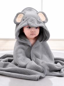 Baby Hooded Bath Towel Embroidered Absorbent Newborn Infant Bathrobe - Grey - View 6