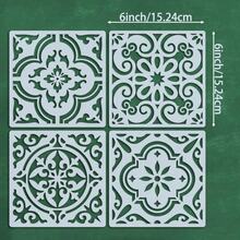 4pcs Moroccan Tile Stencil Set, 6X6 Inch Reusable Painting Stencils, Geometric Stencils, DIY Craft Project Stencils, Suitable For Fabric, Canvas, Furniture And Home Decor - Sets - View 2