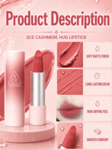 Lipstik 3CE Cashmere Hug #Knit, 3,5/1,5g, hasil akhir matte lembut, halus dan tidak membuat kering, ringan dan sangat berpigmen, cocok untuk semua warna kulit untuk pemakaian sehari-hari. - #MERAJUT - View 9