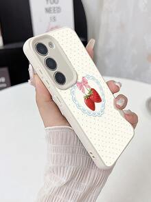 WeiMi 1pc Fashionable Personalized Small Polka Dot Lace Strawberry Pattern Waterproof Anti-Drop Anti-Slip Lychee Texture Soft Phone Case Protective Cover Suitable For Friends, Family, Couples, Yourself Birthday Gift, Holiday Gift, Compatible With Samsung And Phones - Multicolor - View 4