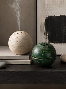 1pc Wabi-Sabi Style Round Hollow Stone Texture Incense Burner, Multi-Hole Spherical Aromatherapy Burner, 2 Colors Sandstone Dark Green, Yoga Meditation Healing Tea Room Decor Fragrance Gift - Stone Ball Incense Burner - View 2