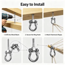 Set Of 2 Permanent Antirust 304 Stainless Steel Screw Bracket Heavy Duty 180° Swing Hangers, 1800LB Capacity Playground Yoga Hammock Rope Tire Web Chair Sandbag Punching Bag Porch Swing Sets - Silver - View 7
