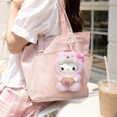 1pc Plush Bear Head Keychain, Soft Squishy Stress Relief Bag Charm With Heart Decoration