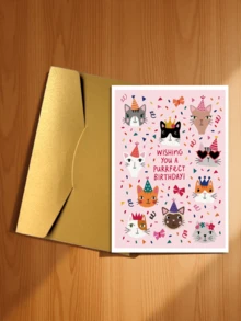 1PC Cute Cat Pattern Birthday Greeting Card, Blessing Card For Cat Lovers, Suitable For Family, Partner, Friends, Colleagues - A - View 16