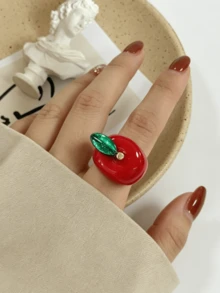 1枚可爱3D草莓苹果造型树脂戒指，适合女性日常佩戴 - 水果戒指 - 查看 35