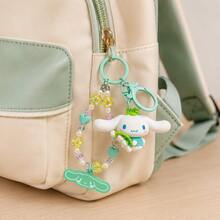 MINISO Sanrio Cinnamoroll 薄荷綠花朵串珠腕帶鑰匙圈，可愛角色迷你公仔包飾吊飾，附亮片珠飾手鍊、綠色夾扣掛鉤與角色吊牌，背包錢包配件，返校禮物 - 樣式 4 - 查看 2