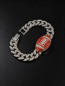 Men's Full Rhinestone Football Cuban Bracelet, Hip-Hop Colorful Rhinestone Thick Chain Bracelet, Sports Fan Party Accessory Gift, Gold And Silver Dual Color Options - Football Bracelet - View 7