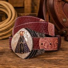 Premium Leather Country Belt Our Lady Of Aparecida With Impactful Buckle - Red - View 1