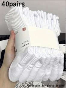 1/2/3/4/5/10/20/30/40/50 Pairs Men's Mid-Calf Socks, White Anti-Odor Moisture-Wicking Breathable Sports Socks, Autumn/Winter - White - View 19