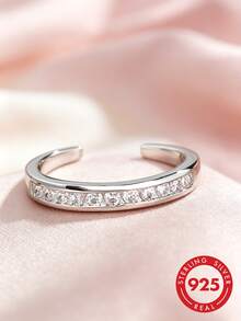 1pc S925 Sterling Silver Inlaid Row Diamond Open Ring, Fashionable Luxury Niche Exquisite Personalized Minimalist Elegant Ins Cold Style Daily Wearable Stackable Jewelry Accessory Casual Party Versatile Gift - Drilling Machine - View 6