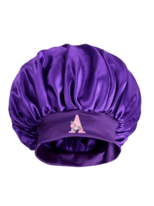 1Pc Kids Satin Hair Bonnet With A-Z Letter Wide Elastic Band Sleep Cap For 1-3 Years Old Girls, Soft Silk Night Hair Wrap - Purple - View 4