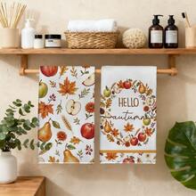 2 Stücke minimalistische Küchenhandtücher mit Herbst-Ernte-Apfel- & Ahornblatt-Muster, weiche Polyester-Geschirrtücher, geeignet für Küchendekoration, Küchenreinigung, Feiertagsparty-Dekoration, Küchen- & Badezimmerbedarf, Haushaltsartikel, Heimdekoration, Einweihungsgeschenk - Verschiedenfarbig - Übersicht 8