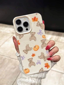 Casing Ponsel TPU Tahan Guncangan Motif , Daun Maple, Pita, dan Beruang, Kompatibel dengan 17 Pro Max/16 Pro Max/11/12/13/14/15/16/XR/13 Pro Max dan Ponsel Apple Lainnya - Krem - View 3