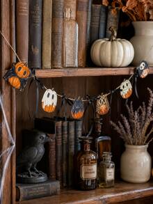 1 Stück Halloween Kürbis Geist Eule Totenkopf Hängendes Banner mit Schleifen, gotische Kamin Wanddekoration Dreieckige Flaggen, Vintage Hexe Bauernhaus Veranda Wanddekoration, gruselige Herbst Samhain dunkle gotische Feiertags Innen- und Außen Party Heimdekoration - Mehrfarbig 2 - Übersicht 10