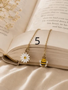 可愛小蜜蜂雛菊金屬鏈書籤，療癒卡通花朵吊飾，送給朋友與書迷的畢業禮物，清新花卉文藝閱讀伴侶禮，活頁筆記本裝飾，開學用品，圓珠筆與筆記本配件，教師節禮物 - 1 - 查看 6