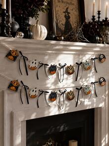 1 Stück Halloween Kürbis Geist Eule Totenkopf Hängendes Banner mit Schleifen, gotische Kamin Wanddekoration Dreieckige Flaggen, Vintage Hexe Bauernhaus Veranda Wanddekoration, gruselige Herbst Samhain dunkle gotische Feiertags Innen- und Außen Party Heimdekoration - Mehrfarbig 2 - Übersicht 2