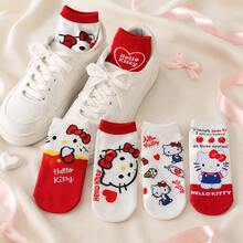 5雙 Miniso Sanrio Hello Kitty 純棉隱形腿套組，柔軟透氣針織布料，可愛紅白色卡通風格，輕量休閒低筒腿套，舒適日常足部配件 - 36-41 - 查看 3