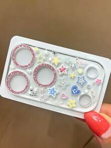 Fashionable Cute Cartoon Graffiti Fireworks Cherry Blossom Sticker Transparent Camera Lens Protector Film, Compatible With Iphone 17 Pro Max 17 Pro 17 16 15 14 13 Pro Max - Colorful Star - View 1