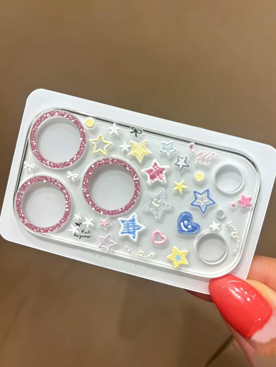 Fashionable Cute Cartoon Graffiti Fireworks Cherry Blossom Sticker Transparent Camera Lens Protector Film, Compatible With Iphone 17 Pro Max 17 Pro 17 16 15 14 13 Pro Max - Colorful Star - View 1