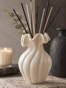 1pc Wabi-Sabi Style Spotted Cream Ribbed Reed Diffuser Bottle, Lotus Leaf Wavy Rim Design, Minimalist Dried Flower Fragrance Vessel, Neutral Color Living Room Desktop Aesthetic Decor Gift - Spiral Aroma Bottle - View 11