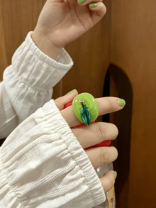 1枚可爱3D草莓苹果造型树脂戒指，适合女性日常佩戴 - 水果戒指 - 查看 37