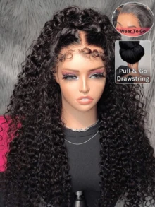 bling hair Parrucca a onde profonde con cinturino regolabile con coulisse, parrucche senza colla, facile da indossare in 3 secondi, 6x4, 5x7, 9x6, parrucca a onde ricce profonde senza colla, parrucca pronta da indossare, parrucca in pizzo pretagliata, capelli umani, 13x4, 13x6, parrucche frontali in pizzo a onde profonde, mezza parrucca pre-sfoltita, adatta ai principianti. - Natural Black - Visualizzare 2