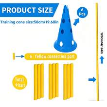 CENLEN 6 Training Cones With 50cm Diameter And Perforated Openings And 3 1.2-Meter Adjustable Portable Training Poles. Dog Agility Training Set, Perforated Obstacle Barrel Hurdle Frame, Indoor And Outdoor Agility Training Kit. - Yellow - View 7